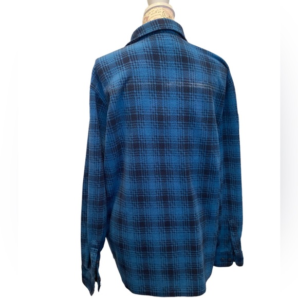 Authentic Wrangler Blue Black Plaid Fleece Button Up Long Sleeve Flannel Shirt - Picture 3 of 8